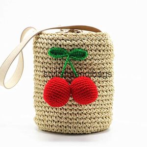 Сумки с вишневым помпоном, летние стильные сумки-цилиндры, богемная соломенная сумка в стиле бохо, индийская соломенная сумка, тайская тканая пляжная сумкаH24218