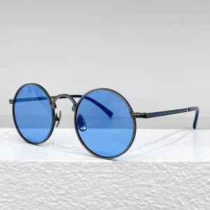 Güneş Gözlüğü M3100 Japon Yuvarlak Titanyum UV400 Gümüş Oyma Doku Gözlükler Erkek Moda Tasarımcısı Marka Reçete Gözlük