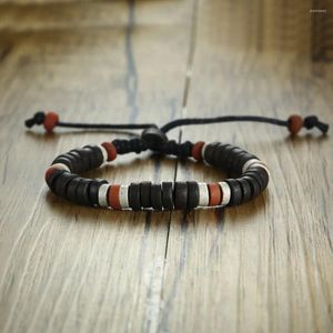 Strand antigo estilo tribal africano pedra natural frisado pulseira para homens mulheres etnográfica unissex jóias tamanho ajustável