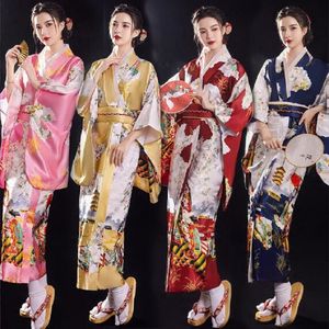 Toptan Yeni Moda Japon Kadınlar Kimono Haori Yukata ile Obi İpek Saten Giyim