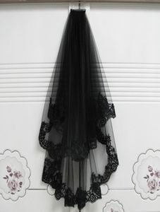 Kısa Düğün Peçe Cadılar Bayramı Dekorasyon Siyah Tarakla İki Katmanlı Dantel Alet Saç Aksesuar Mariage Gelin Peçe 65cm85cm 2015402231