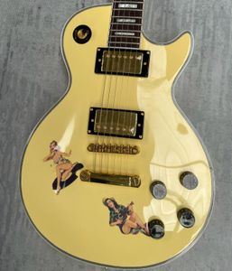 Gümrükleme Steve Jones Sarı Krem Pim Up Sarışın Kız Elektro Gitar Altın Donanım Grover Tuner Stok Gemi Hızlı