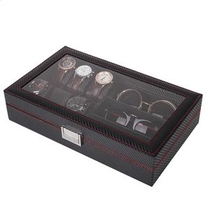 Коробка для часов-органайзер для мужчин, деревянный роскошный футляр для очков, ретро шкатулка, деревянная витрина, 6 мест, коллекционный шкаф, углеродное волокно 240122