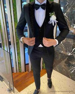 Ternos masculinos blazers mais recentes designs elegantes feitos sob encomenda formal preto masculino ternos 3 peças brilhante lapela noivo vestido terno para casamento fino ajuste masculino blazer
