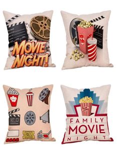 Sinema sineması sineması kişiselleştirilmiş pamuk keten kare kare dekoratif atış yastık kılıfı yastık kapağı 18 inç 4 paket moive night2292704