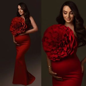 Kırmızı fırfır annelik fotoğraf çekimi fotoğrafçılığı elbise bebek duş elbiseleri hamile kadın için