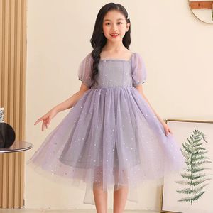 Kız Elbiseler Prenses Dantel Elbise Yaz Moda İşlemeli Pullar Tasarım Çocuk Düğün Yaş 4 6 8 10 12 14 Yıl