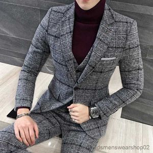 Erkekler Suits Blazers (Ceket + Yelek + Pantolon) Premium Marka İnce Mens İnce Resmi İş Takım Takım Damatlar En İyi Adam Düğün Elbise Takım 3 Pieza