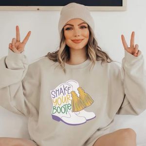 Kadın Hoodies Sallayın Bootie Mardi Gras Sweatshirt Sevimli Retro Boot Fat Fat Salı Kazak Festivali Karnaval Lousiana Nola
