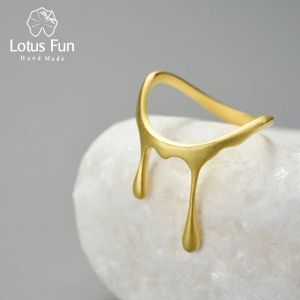 Halkalar Lotus Fun 18K Altın Moda Damla Bal Sıvısı Buluş Halkaları Kadınlar için Hediye Basit Orijinal Gerçek 925 STERLING Gümüş İnce Takı
