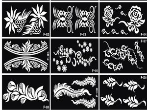 10 adet lot mehndi Hint Kına Dövme Şablonu Yeniden Kullanılabilir Tatoo Şablonu El Boyama için Profesyonel Dövmeler