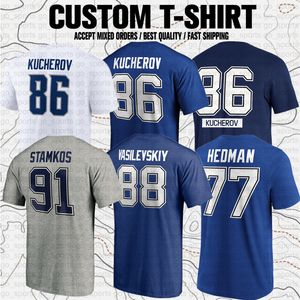 Özel Nikita Kucherov Steven Stamkos Andrei Vasilevskiy ABD Hokey Kulübü Hayranları Markalı Tişört Tees