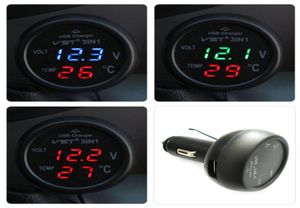 3 VST706 Dijital LED Araç Voltmetre Termometre Otomatik Araç USB Şarj Cihazı 12V24V Sıcaklık Ölçer Voltmetre Çakırır1016900