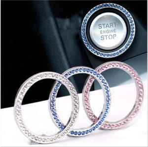 Araba Dekorasyon Çıkartmaları Kristal Elmas OneButton Başlangıç ​​Yüzük Rhinestones Circle Motor Başlangıç ​​Durma Halkası Mercedes için Uyum BMW BMW Thre5548219