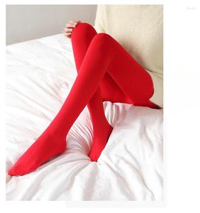 Kadın Çorap Termal Külotlu Köprü Kadın Polar Tayt Seksi Kış Sıcak Katı Kırmızı Çoraplar İnce Kalarak Elastik Velvet Kadın Tayt