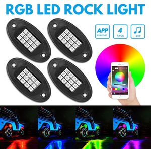 RGB LED Rock Lights Bluetooth Control 12V 20W Многоцветные неоновые светодиодные светильники IP68 Водонепроницаемая функция синхронизации Музыкальный режим5782506