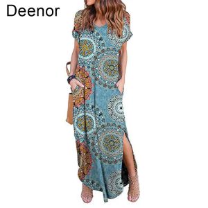 Abiti Plus Size 5xl Abito sexy da donna Estate 2020 Abito maxi floreale a maniche corte casual per abito lungo da donna Abiti da donna di spedizione gratuiti