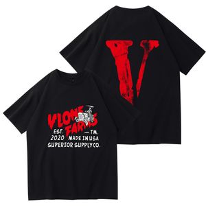 Футболка Vlone, модная новая красная футболка с короткими рукавами и большим V-образным принтом для мужчин и женщин BF High Street с короткими рукавами