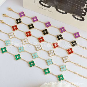 Van yeni renksiz tek taraflı elmas seti şanslı beş çiçek yonca bileziği kadınlar için üst düzey ışık cleef mücevher tasarımcısı kadınlar için