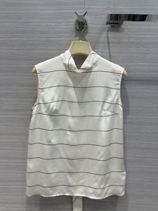 Marka aynı stil gömlekler 2024 yeni bahar yaz standı yaka kolsuz moda lüks kadın bluz tasarımcısı üstler 0221-7