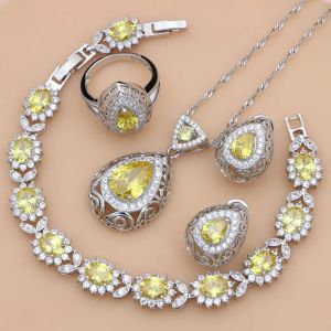 Sets Kasım doğum taşı sarı topaz gümüş 925 takı seti kadın kostüm batı gözyaşı küpe kolye onun için set hediye