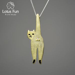 Kolyeler Lotus Eğlence 18K Altın Uzun Yaramaz Moda Sevimli Kedi Kolye 925 STERLING Gümüş Zincirler ve Kolyeler Kadınlar için Orijinal Takı