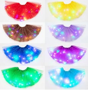 LED Glowing Light Girls Tulle Star Short Tutu Skirt Children Fancy Ballet Dancewear Tulle Light Up Short Dress Light Up Costume Dresses