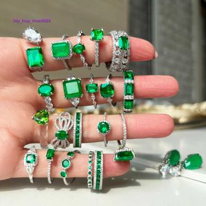 Takı Yüzükleri S925 STERLING Gümüş Yüzük Emerald Dişi Açılış Yuvarlak Renkli Taş Takı Solmaz