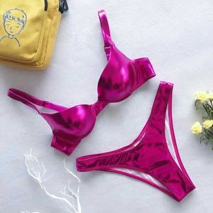 Kadın Mayo Seksi Metal Push Up Up Mini Bisiklet Seti ile Dolgu Sütyen Mayo Plajı Seti Sexy Thong Bikini Yansıtıcı Köpüklü Mayo J240221