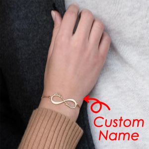 Pulseiras personalizadas com 4 nomes, pingente infinito, cor dourada, letras personalizadas, aço inoxidável 316l, joias, suporte para presente, dropshipping