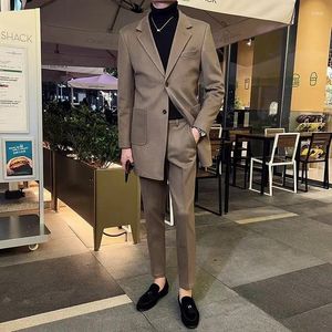 Erkekler Suits Boutique (Blazer Pantolonlar) Takım Slim Casual Orta Uzunluk Yün Gelinlik 2 Parçası İngiliz Koreli Versiyon