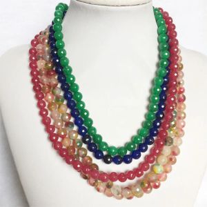 Kolyeler 8mm Faseted Turmalin Ruby Safir Emerald Turkuaz Yeşim Kolye Doğal Taş Takı Zarif Boncuklu Zincir COLLIER