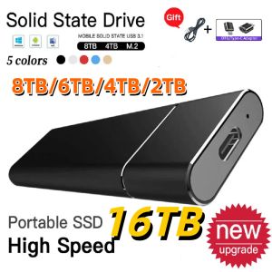 Коробки Высокоскоростной портативный SSD 16 ТБ Твердотельный жесткий диск 2 ТБ Устройство хранения данных высокой емкости Внешний жесткий диск для ноутбука/настольного компьютера/телефона