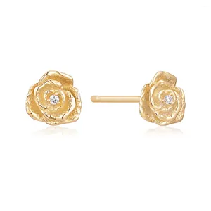Stud Küpe Güzel Mücevherler Hipoalerjenik Retro Tatlı Camellia Çiçek Küpe 14K Katı Altın Elmas Aşk Kadınlar İçin Gül Hediye