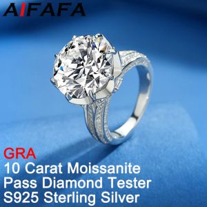 Yüzükler 10 Karat D Renk Miissanit Halkalar Kadınlar için Köpüklü Büyük Moissanita Brilliant Lab Diamond 925 Gümüş Güzel Takı Toptan