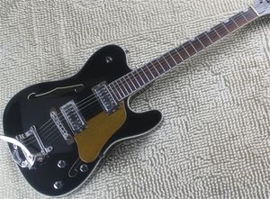 En kaliteli özel mağaza siyah caz elektro gitar yarı içi boş gövde gül ağacı klavye ile tremolo krom donanım