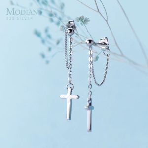 Küpe Modian Moda Uzun Tassel Çapraz Damla Küpe Zarif Charm 925 STERLING Gümüş Salıncak Dungle Ear Kadınlar Boncuk S925 Takı