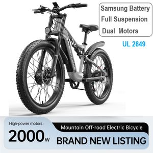 26 inç Elektrikli Dağ Bisikleti 2000W Çift Motor Ebike City Fat Lastik Bisikleti 17.5AH 48V SAMSUNG Tam Süspansiyon E-Bike Beach Cruiser US Shengmilo S600 E-MTB MOPED