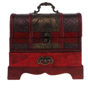Винтажный деревянный ящик для хранения ювелирных изделий, сундук с сокровищами, органайзер, коробка для подарков 22x16 см