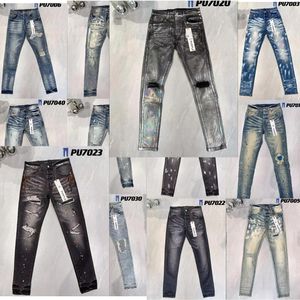 Мужские фиолетовые дизайнерские джинсы PL88587 Ripped Biker Slim Straight Skinny Pants Designer True Stack Fashion Jeans Trend Brand Vintage Pant фиолетовые фирменные джинсы