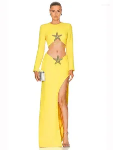 Платье из двух частей Kri2024, женское роскошное расшитое бисером морская звезда с бриллиантами, сексуальный короткий топ с длинными рукавами, юбка-карандаш, комплект из 2 предметов для вечеринки в ночном клубе