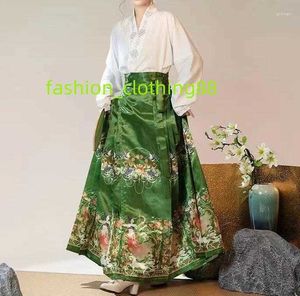 Etek moda retro yeşil at yüz etek geleneksel Çin hanfu günlük seyahat partisi taze zarif mamianqun