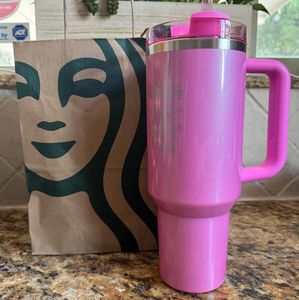 Pink Parade 40oz Stainless Steel Tumbler with Silicone Handle Lid and Straw, Perfect for Travel and Keeping Drinks Cold, Ships from USA