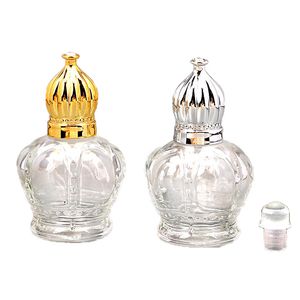 Altın gümüş siyah taç kapak ile 15ml parfüm şişesi esansiyel yağ şişesi üzerinde berrak cam rulo