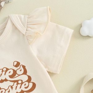 Giyim setleri doğdu bebek kız kız yaz kıyafetleri kısa kollu komik mektup romper çiçek parlama pantolonları kafa bandı eve geliyor kıyafet 3pcs