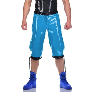 Erkekler Pantolon Wetlook Pvc Deri Düz Şort Çizim Dantel Giyim Pantolonları Palet Partisi Clubwear High Street Casual