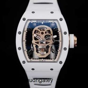 Rm Watch Mens Wrist Saat Moissanit bilek saati Richardemille RM52-01 Kafatası Kafası Beyaz Seramik Manuel Mekanik Tam İçi Boş Hareket Erkekler İzle