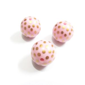 Boncuklar en yeni 20mm 100pcs/lot pembe akrilik katı baskı altın Polka Dotlar Boncuklar Chunky Kids Moda Takı