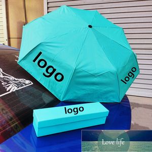 Высококачественный синий зонтик в подарочной коробке, полностью автоматические солнцезащитные зонты, новый восьмипрядный тройной складной зонт, автомобильные зонты