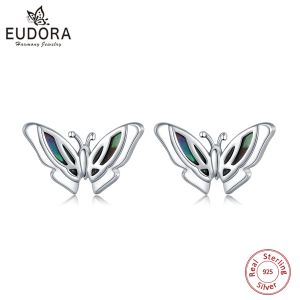 Küpe Eudora 925 STERLING Gümüş Kelebek Saplama Küpe Renkli Doğal Abalon Kabuğu Sinek Kelebek Küpe Kadınlar İçin Güzel Takılar